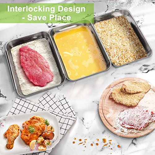 HULISEN Large Stainless Steel Breading Trays Set of 3, Non-Slip Interlocking Design
