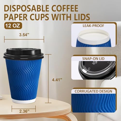 Clawsoff 100 Pack 12 oz Disposable Coffee Cups with Lids - Navy