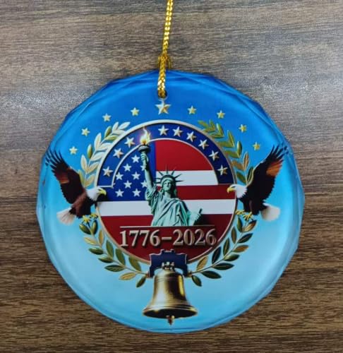 Yushengtong Patriotic America 250th Anniversary Crystal Glass Ornament Pendant - Red, Blue, White, Gold - 3 Inch Holiday Christmas Decoration
