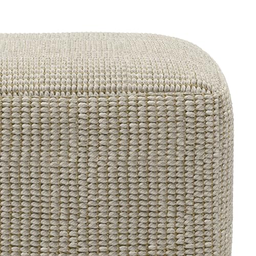 SIMPLIHOME Zelma 18-Inch Square Pouf in Cream/Natural Eco-Friendly PET Polyester - Indoor/Outdoor Supportive Seat
