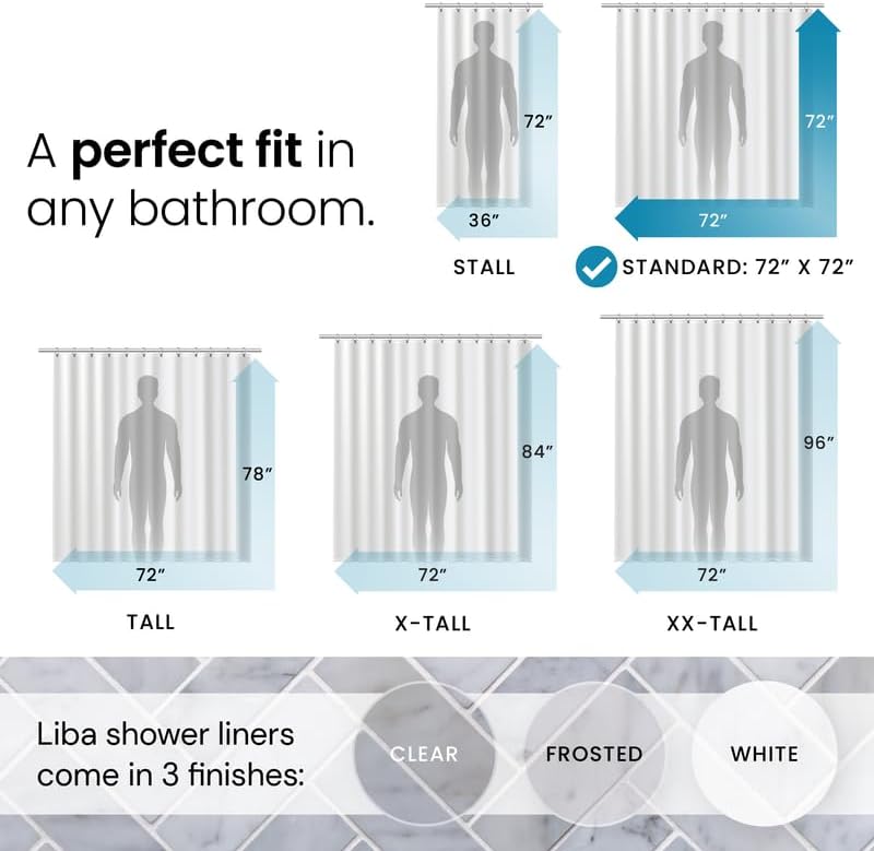 LiBa Waterproof Plastic Shower Curtain - Premium Non-Toxic PEVA with Rust-Proof Grommets | Heavy Duty 72x72 White