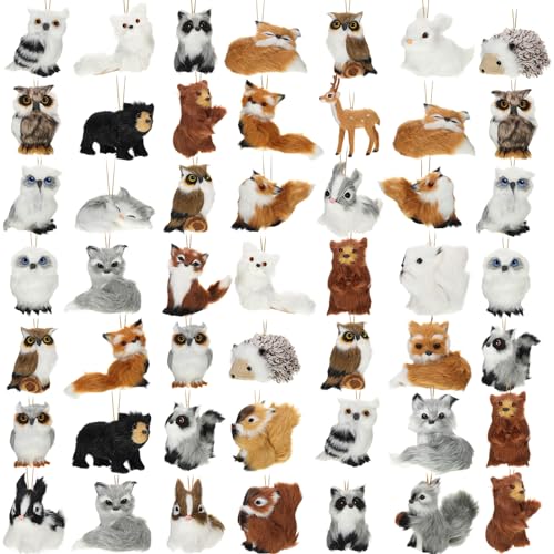 Jexine 50 Pack Plush Felt Woodland Animal Christmas Ornaments - Modern Furry Holiday Tree Decorations
