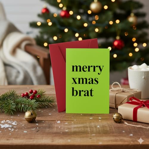 Funny Xmas Brat Greeting Card for Birthdays & Christmas - Glitter Holiday Card for 18th, 21st, 25th, 30th