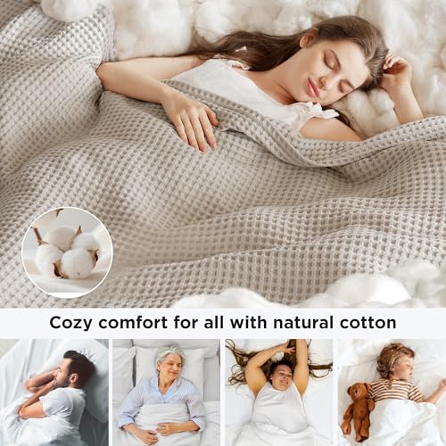 Bedsure 100% Cotton Waffle Blanket King Linen - Breathable All-Season Comfort