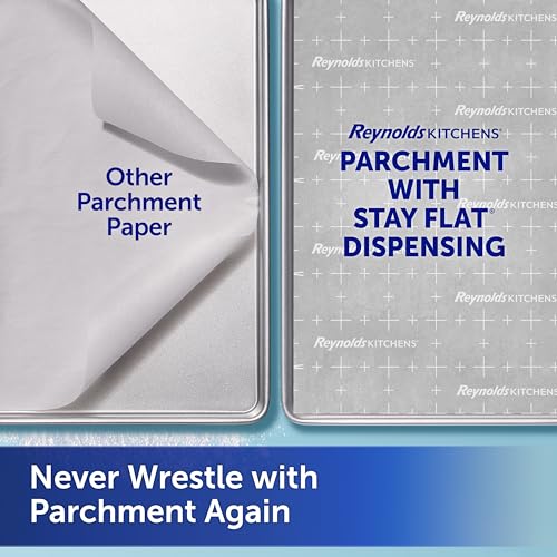 Reynolds Kitchens Stay Flat Parchment Paper Roll, Non Curling Baking Parchment Paper for Baking and Cooking, Oven Safe up to 425 Degrees, 36 Feet x 15 Inches, 45 Total Sq. Ft.