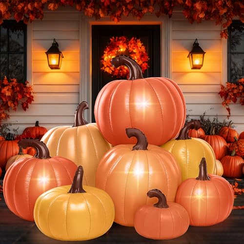 Fall Stacked Pumpkin Inflatable with LED Lights - 6 ft Tall Outdoor Halloween Decor - Harvest Stack Variation