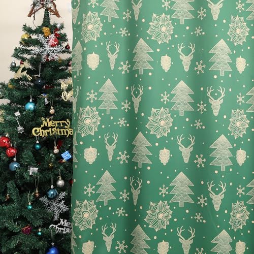 Bentrilisa Green Christmas Window Curtains 2 Panels 52x84 Inch Grommet Top Holiday Decor