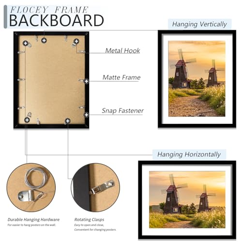 Flocey 22x28 Black Picture Frame Set of 5 with Mat - Wall Gallery Display, Horizontal or Vertical Mounting Variation of THIS listing