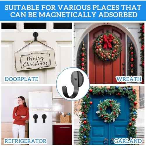 Ornament Hooks,Magnetic Wreath Hanger,2 Pack Heavy Duty Magnets with Hook for Kitchen, Refrigerator, Christmas Decoration Magnetic Hooks for Metal Front Door