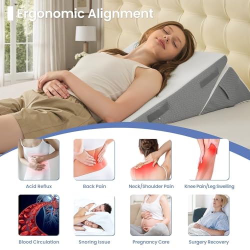Sasttie Adjustable Wedge Pillow Set for Post-Surgery Support - Dark Grey & White, 9/12 Inch, Includes Head Pillow