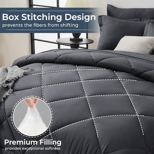 HEVUMYI 7-Piece California King Comforter Set Dark Gray Bed in a Bag - Cal King (104x96")