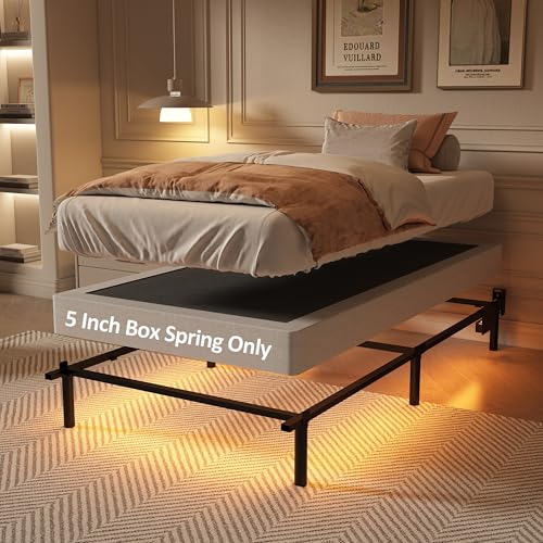 Twin Size Metal Box Spring with Fabric Cover - Heavy Duty Foundation, Easy Assembly, 3000 lbs Capacity