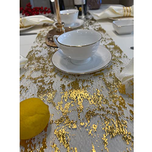 Glitter Metallic Gold Table Runner 11x108 Inch, Mesh Thin Sparkle Table Runner Roll, Table Decorations for Wedding Bridal Shower, Christmas, Baby Shower