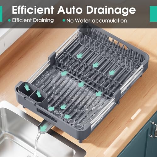 Expandable Dish Drying Rack for Kitchen Counter - Grey, Standard