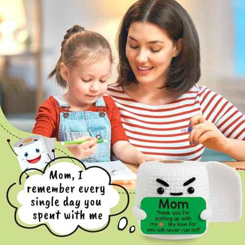 Gifts for Mom Birthday Christmas Funny Gift from Daughter Son, Small Gag Handmade Crochet Animals for New Mom Single Moms Christmas 2025 Cute Stuff Home Decor Thank You Moms Mothers Day Gag Gift
