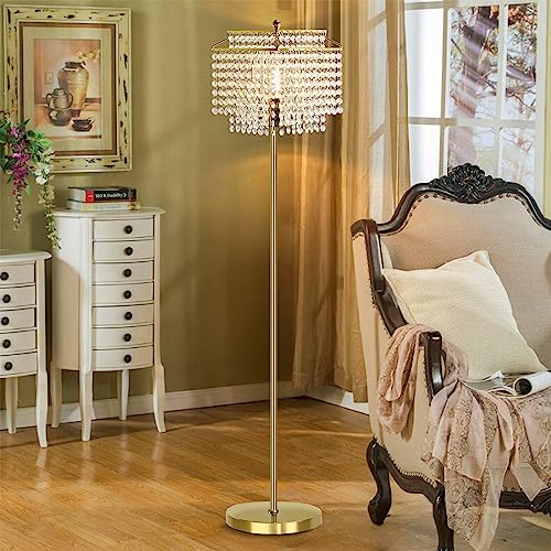 Luvkczc Gold Crystal Floor Lamp - 64-Inch Tall Elegant Standing Lamp with Crystal Shade