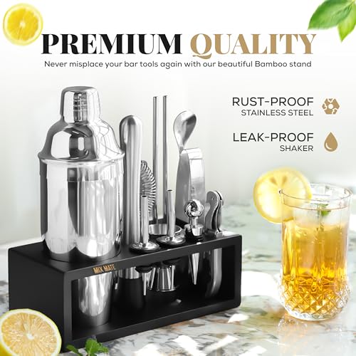 Mixology Bartender Kit with Stand - Silver 15-Piece Cocktail Set for Drink Mixing