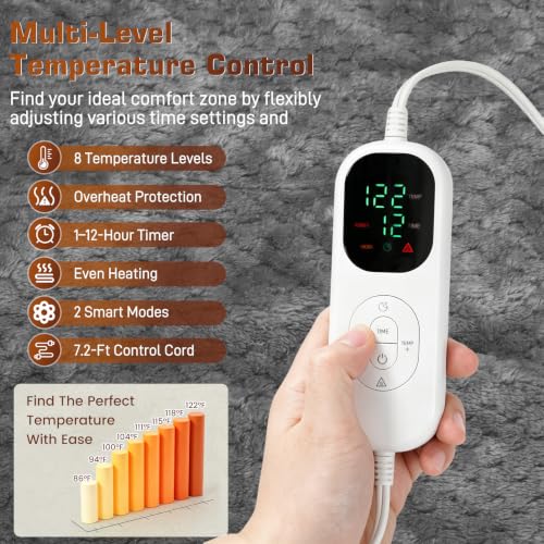 Wearable Heated Blanket with Foot Pocket & Detachable Hood - 8 Heat Settings