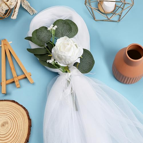 Wedding Aisle Decorations Set - White Flowers & Tulle for Ceremony