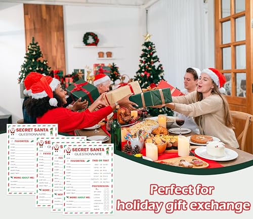 Secret Santa Questionnaire Cards – 25 Favorite Things, 5x7 in– URMISU Santa Claus and Elves Version