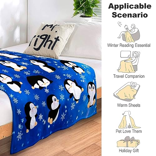 Penguin Blanket Flannel Soft Cute Penguins Throw Blankets Animal Penguin Gifts Decor for Girls 50"x40"