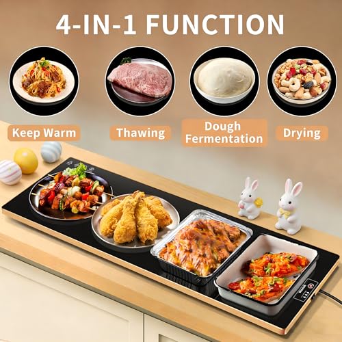 Black 40x12 Inch Electric Warming Tray Tempered Glass Food Warmer