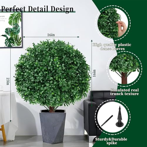 Artificial Boxwood Topiary Ball Trees - 4 Pack, Realistic Outdoor & Indoor Shrubs