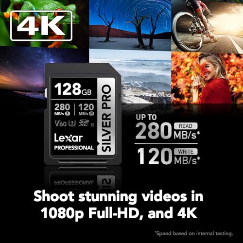 Lexar 128GB Silver PRO SD UHS-II Memory Card 280MB/s V60 U3 4K