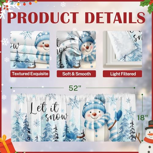 Blue Snowflake Christmas Valances for Windows, 2 Pack, 52x18 Inches