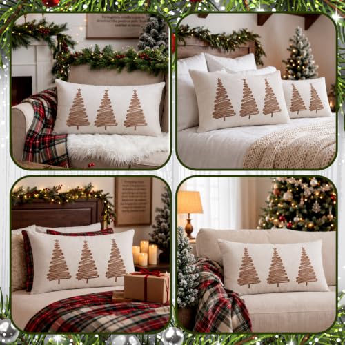 Oudain 2-Pack Farmhouse Christmas Throw Pillow Covers 12x20 Inches