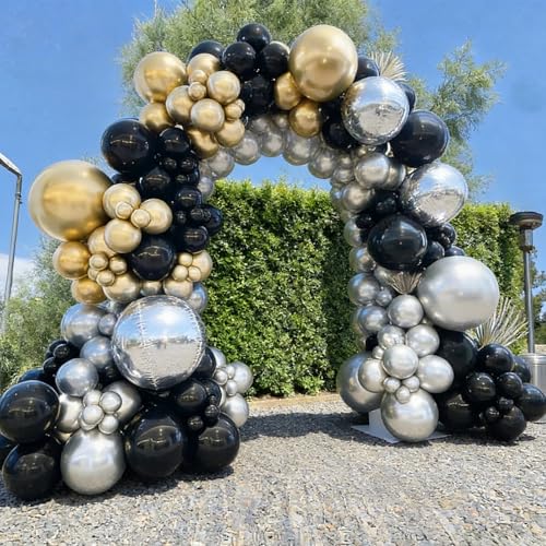 110pcs Black and Gold Balloons, 18/12/10/5 Inch Metallic Balloons