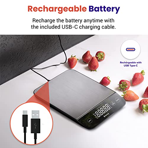 Stainless Steel Food Kitchen Scale 22lb Waterproof USB Rechargeable