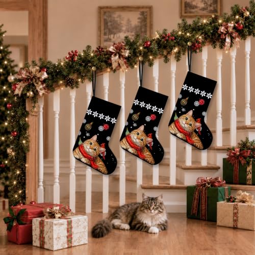Orange Tabby Cat Christmas Stocking with XO 22 - 17in Linen Decor Gift Stocking