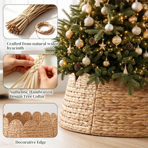 HENAYUK 28in Christmas Tree Collar, Woven Hyacinth with Cord Cut-Out