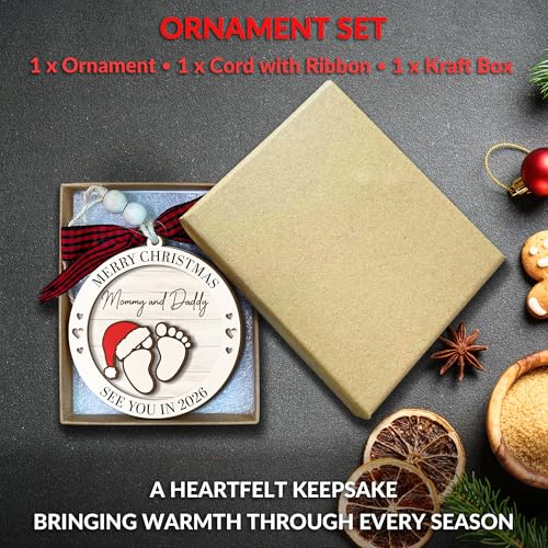 Gifts for Expecting Parents - Baby Coming Soon 2026 Ornament - Baby Pregnancy Announcement for Husband, Grandparents, Family - Pregnant Ornament 2025 - Wooden Christmas Ornament