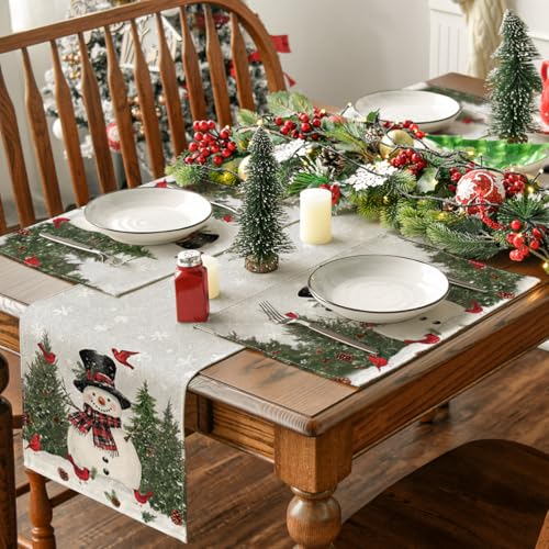 Artoid Mode 12x18 Inch Snowman Christmas Placemats Set of 8 - Grey Winter Holiday Table Mats