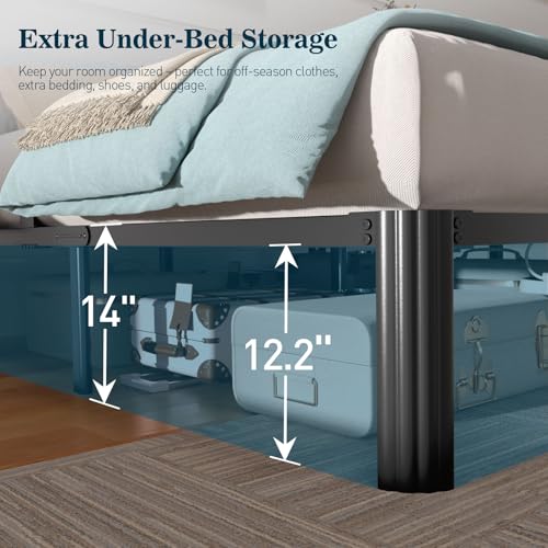 Full Size 14-Inch Heavy Duty Metal Bed Frame - No Squeaking, Anti-Slip, Supports Up to 3500LBS - Variation: 14inch / Full