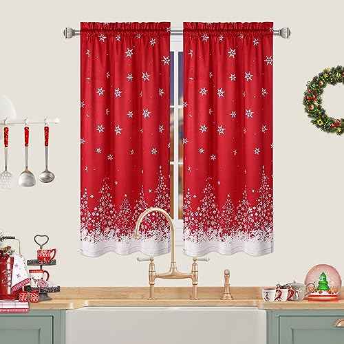 ROYGROW Christmas Kitchen Curtain 45 Inch Tier Curtains Window Treatment Rod Pocket for Home Decor 2 Panels for Bathroom, Living Room Christmas Decoration