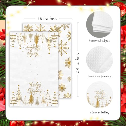 Merry Christmas! Gold Kitchen Towels Set of 2 - Snowflake Holiday Decor