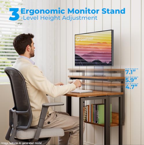 GreenForest Folding Desk with Adjustable Monitor Stand - Walnut, 24.8 Inch