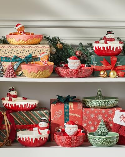 Metahom 8-Inch Christmas Tree Candy Dish – Ceramic Green Serving Bowl, Shallow 8"