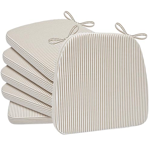 Natural Sand Pinstripe Chair Cushions for Dining Chairs - Set of 6, 17x16x2 in