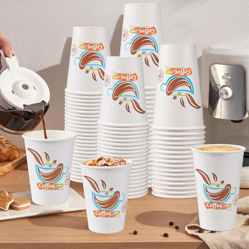 12oz Disposable Coffee Cups Pack of 180 - Leak-Proof Paper Cups No Lids - Perfect for Cafes & Events