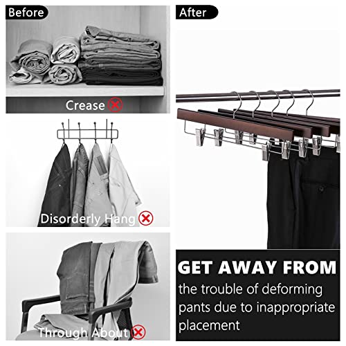 24 Walnut Wooden Pants Hangers with Adjustable Clips - 14" Variation of 24 / Walnut