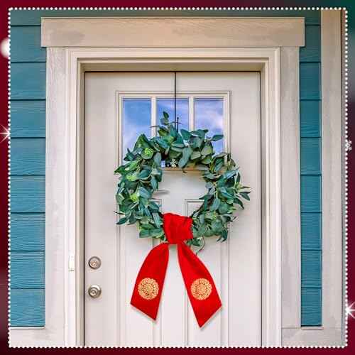 VitalCozy Wreath Sash for Front Door Blank Satin Wreath Sash Embroidery Monogram Plain Ribbon Accessories for Xmas Party Yard Doorway Indoor Outdoor Wall(4.5'' X 56'',Red)