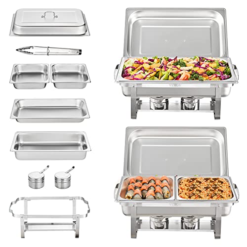 VEVOR 8 Qt Stainless Steel Chafing Dish Buffet Set 2 Pack with Pans & Lid