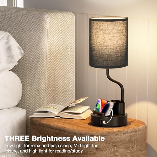 Fenmzee Bedside Lamps Set of 2 - Black Nightstand Lamps with USB & Outlets