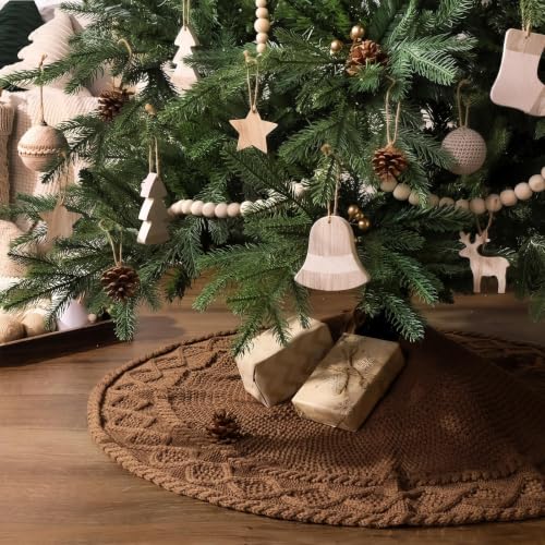 LimBridge Knit Christmas Tree Skirt 36 Inch Farmhouse Decor Neutral Rustic Holiday Accent