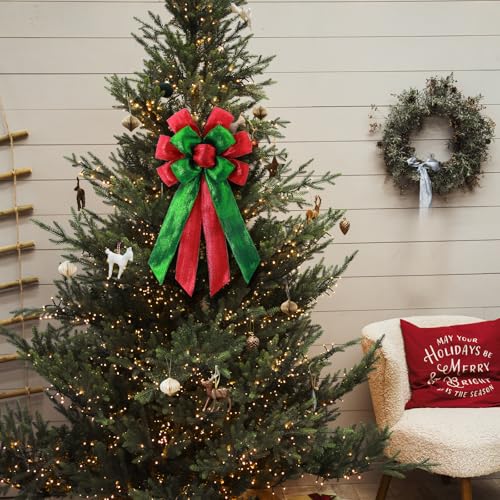 Vickasi Christmas Wreath Bow Red Green 11in x 21in Front Door Decor