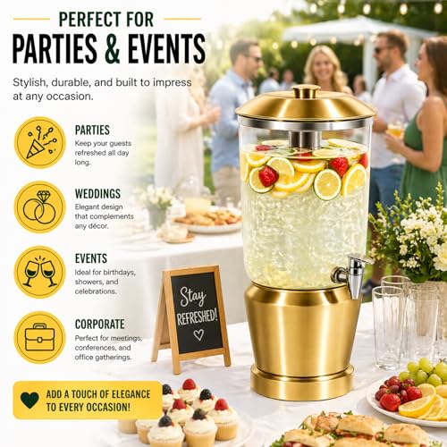 Gold Stainless Steel Drink Dispenser with Ice Chambers, 1.5 Gallons